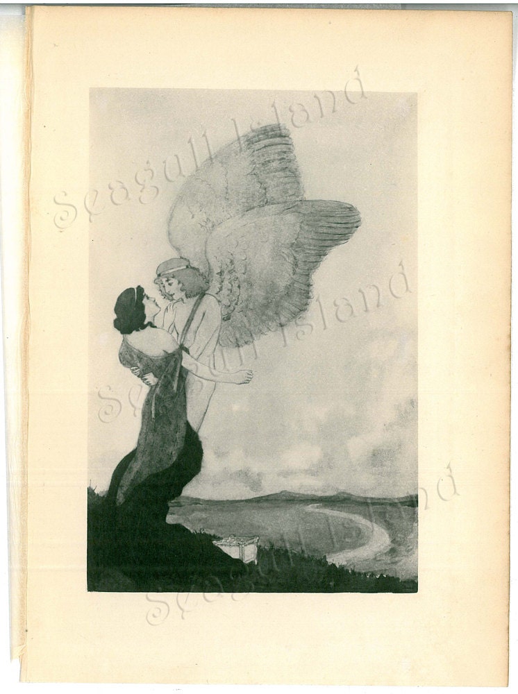 The Awakening of Psyche Art Nouveau Photogravure by Gilbert James - Book Plate - Cupid and Psyche 1906