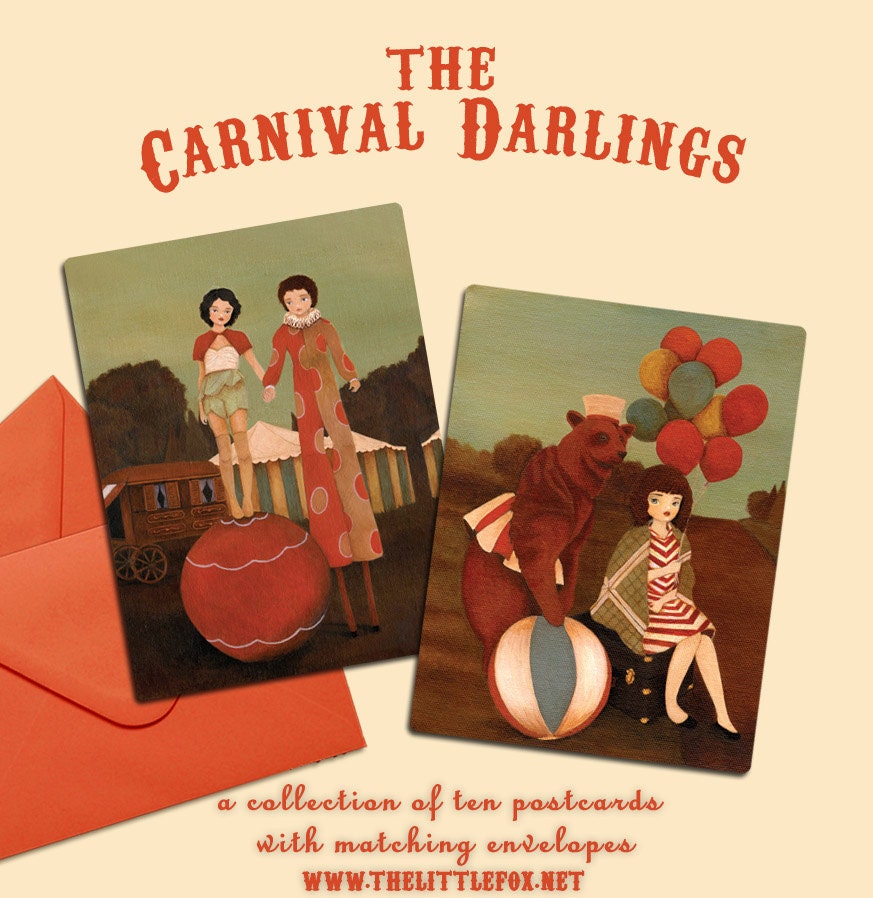 Postcard Collection, Set of Postcards, Blank Card Set,  Postcard Lot, Postcard Set,  Postcard Pack, Circus Postcard Set - Carnival Darlings