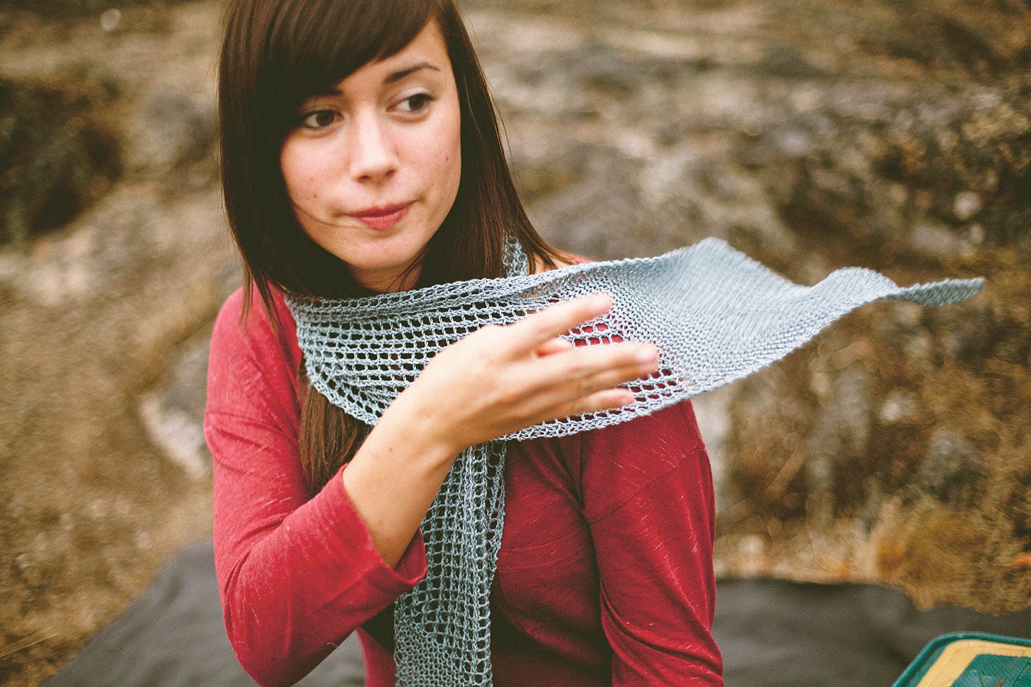 STRATHCONA // scarf lace mesh garter bias linen knitting pattern PDF
