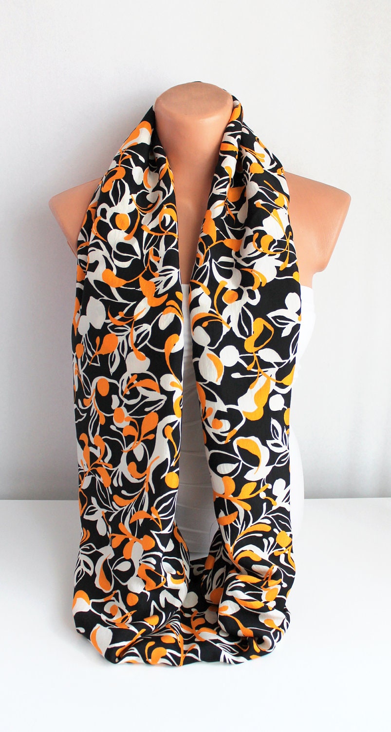 ON SALE Infinity Scarf Loop Scarf Circle Scarf Cowl Scarf Soft and Lightweight White Orange Black