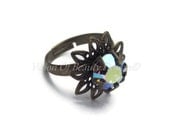 Lotus Blossom Adjustable Ring, Swarovski Light Sapphire AB