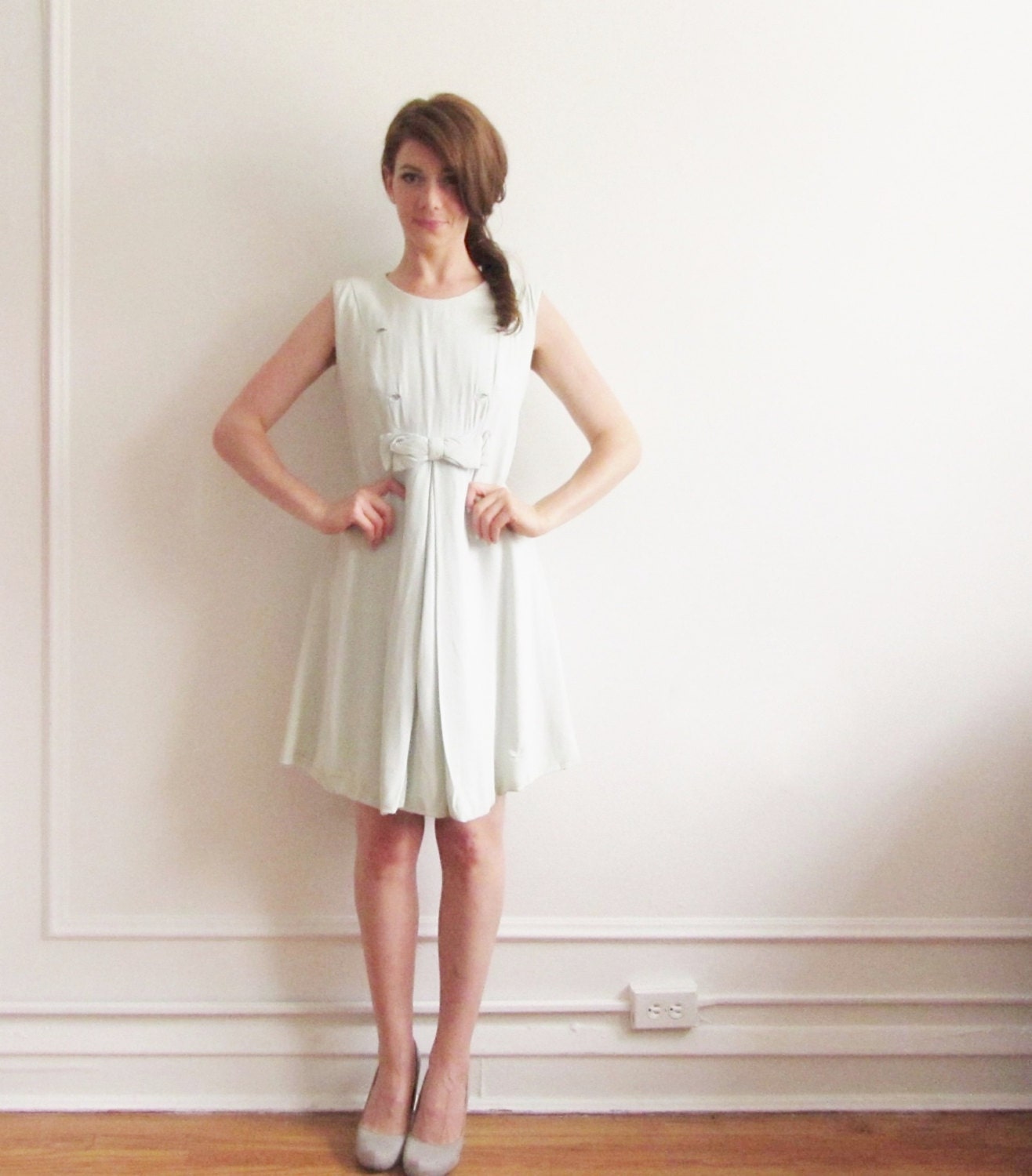 mod baby blue dress . wide BOW front .medium