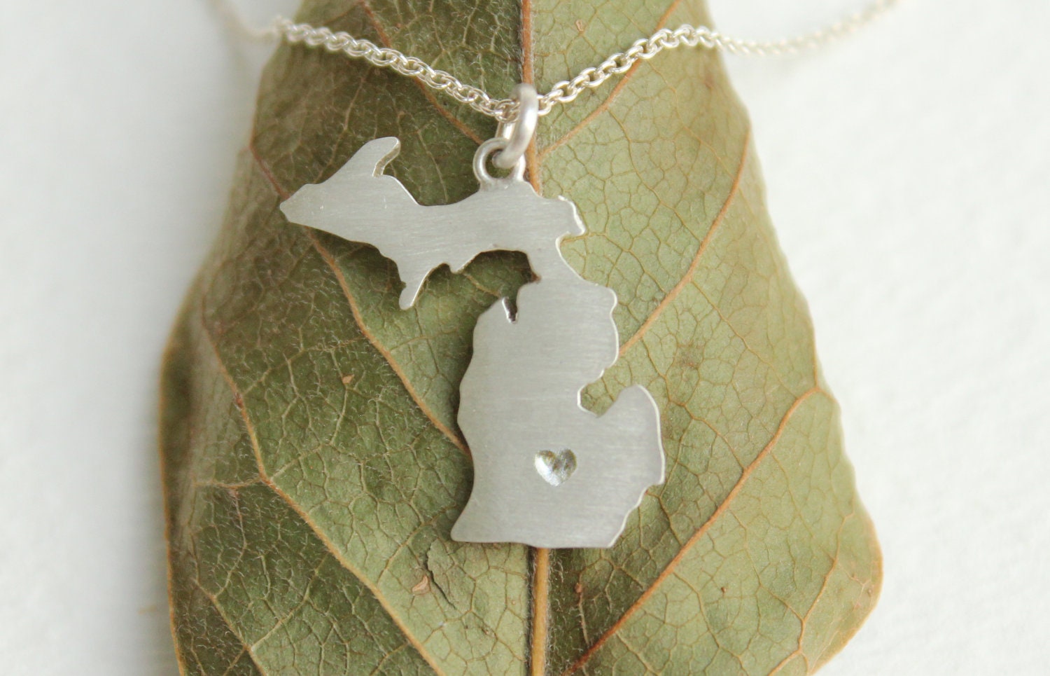 Heart Michigan State Pendant // Sterling Silver // This pretty Michigan necklace makes a great gift // State Necklace