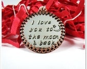 SALE -I Love You to the Moon and Back Necklace - Hand Stamped Sterling Silver with Copper Decorative Frame - Mixed Metal
