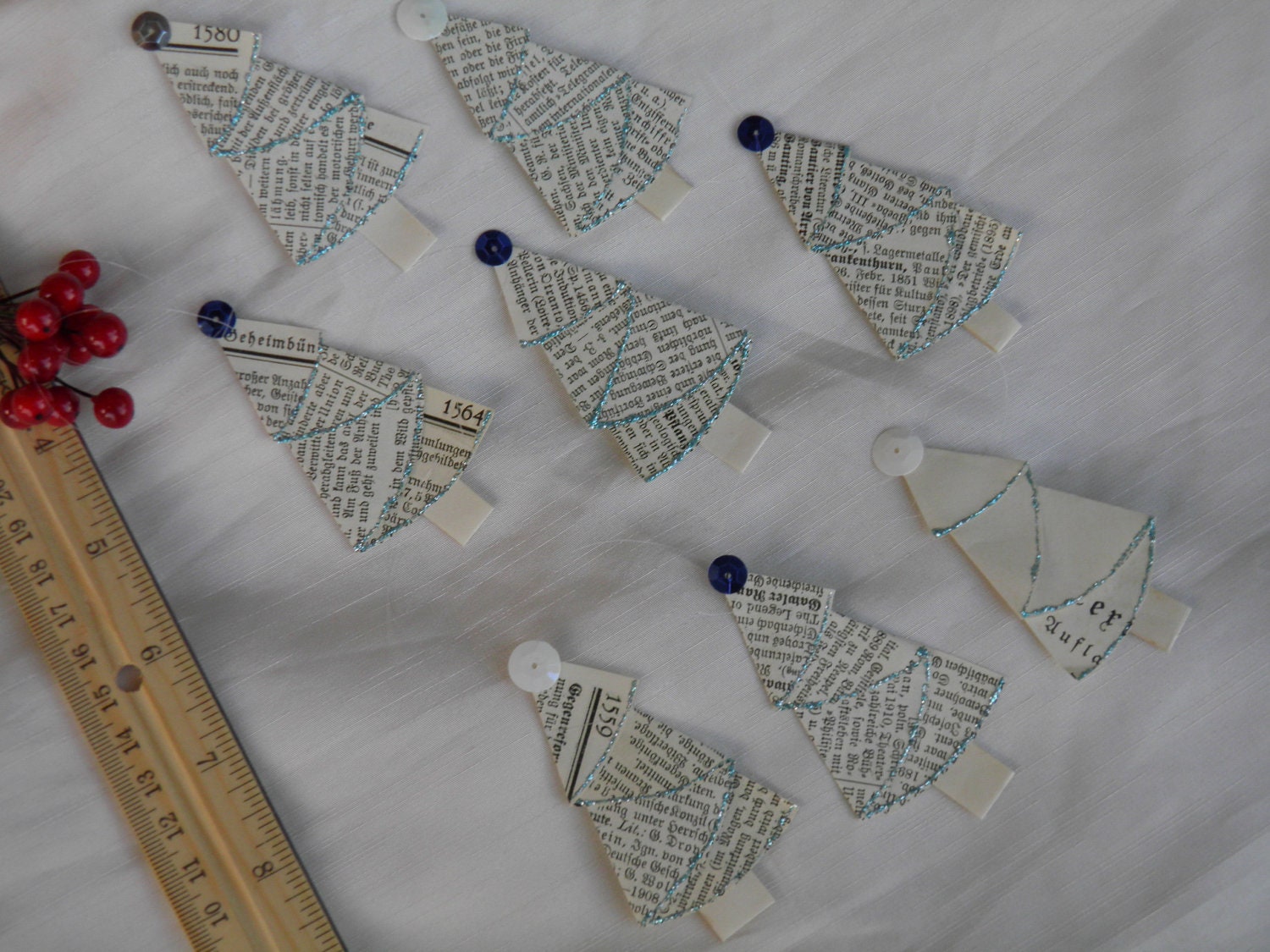 Tree Favor Ornament Holiday Envelope Stuffer - Blue Set of 8
