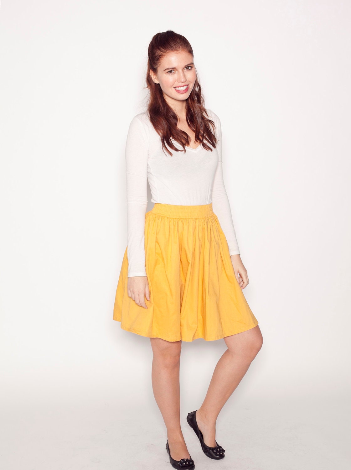 Womens Cotton Skirt Lemon Flared Flare Full Aline Knee Length Pockets Yellow Red Blue - JULIETTE