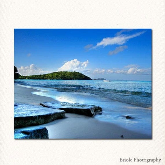US Virgin Island Caribbean Travel Photograph, 8"x10" Tropical Beach Turquoise Ocean Blues. IN STOCK, Ready to Ship.