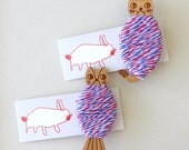 Owl and Cat Pair wooden thread holder pair