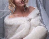 Off-White Ivory Plush faux fur custom 10" wide wrap shawl and muff set shrug & handwarmer for a Bride's winter wedding