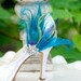 Shoe Clips Turquoise Peacock Sword Feather & Rhinestone Crystal. Spring Bride Bridal Bridesmaid Couture, Statement Stunning Sexy Gift Idea
