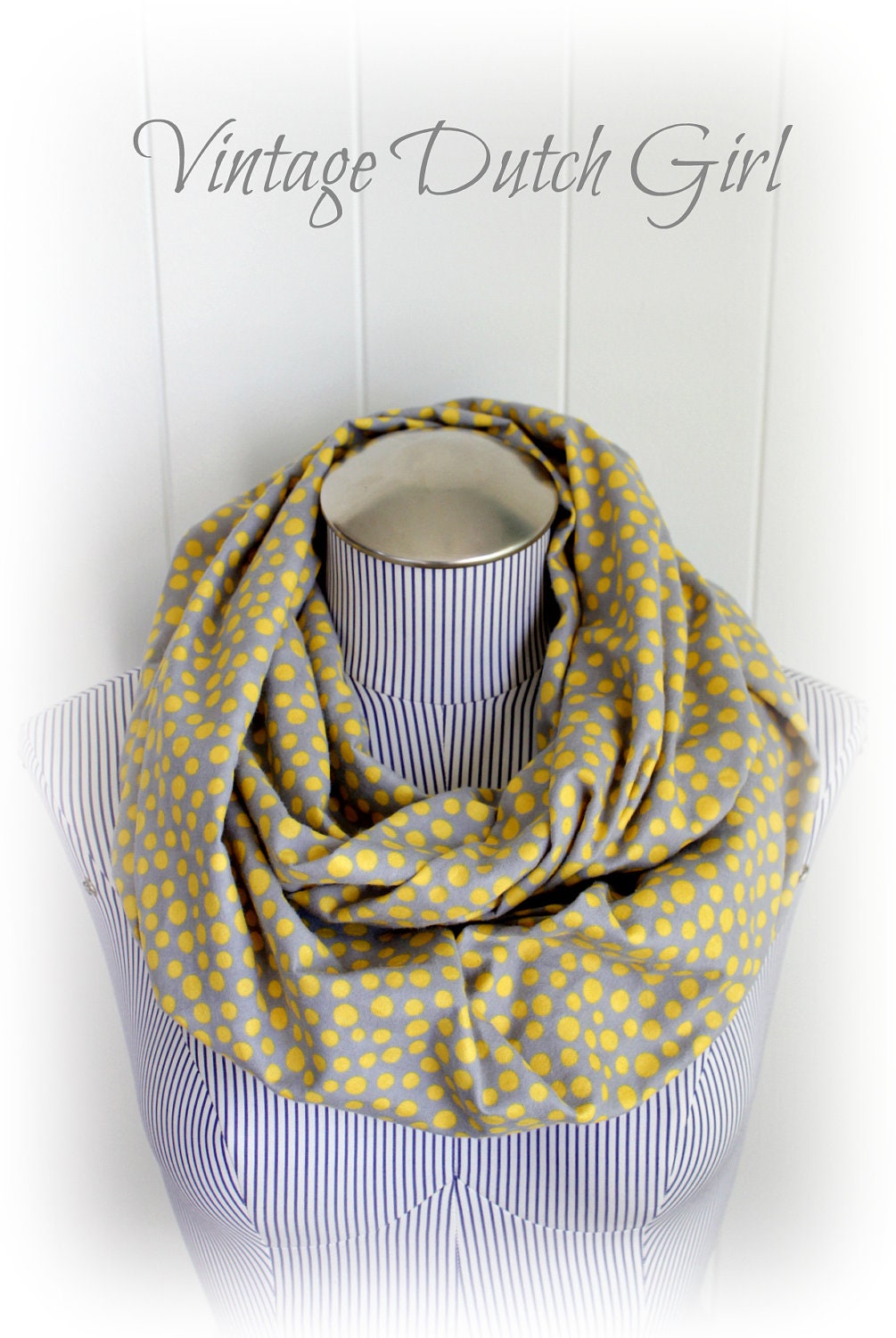 Gray and Yellow Polka Dot Infinity Scarf, Cozy Flannel Dots