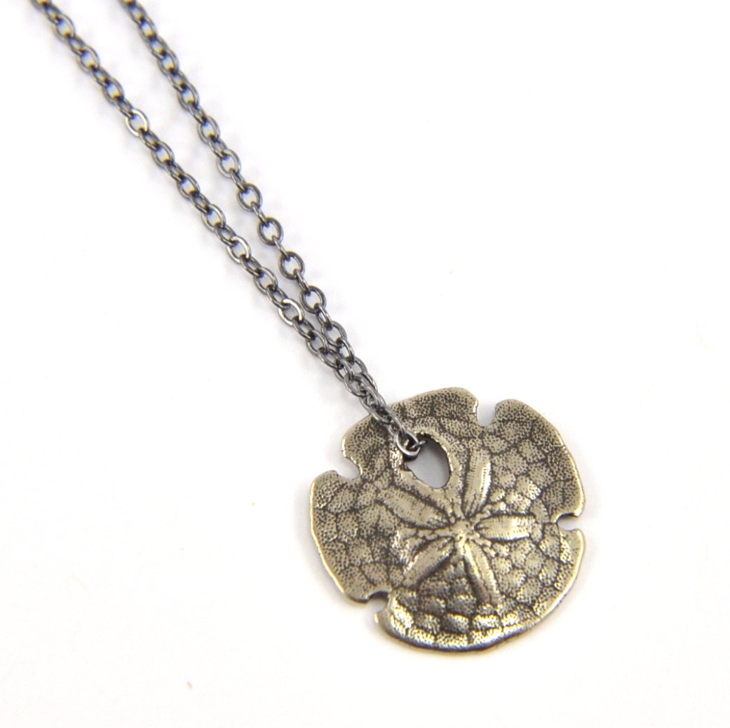 Tiny Sand Dollar White Bronze Necklace - Cast from a Real Sand Dollar