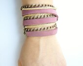 Leather wrapped Bracelet- 2 option leather and metal cuff and necklace