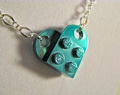 Sky Blue Hue Chrome Brick Heart Necklace