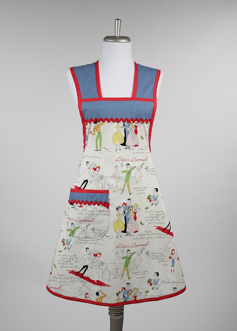 1950s Red and Blue Vintage Style Retro Apron Bridal Shower Theme