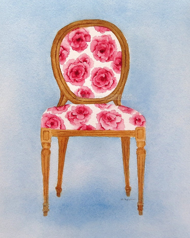 watercolor french chair giclee print 8 x 10