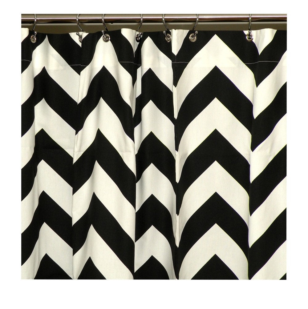 Black and White Chevron Shower Curtain Children's Bathroom - Zig Zag Curtain- Black and White 72x72