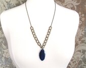 SCOVILL Necklace - Blue Agate Slice Pendant and Mixed Brass Chain