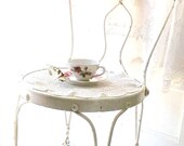 Antique Ice Cream Parlor Chair. Victorian Accent Chair.  SHabby CHic WHite. Iron and wood Seat