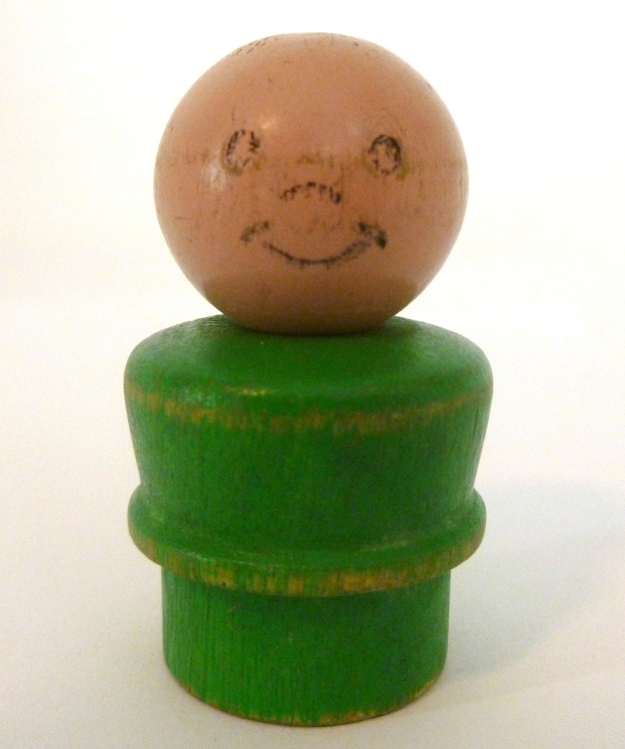 Mid Century All Wood Fisher Price Little People Boy Green Clothes