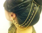 Gold Chain Ear Cuff- Iridescent Purple Beads