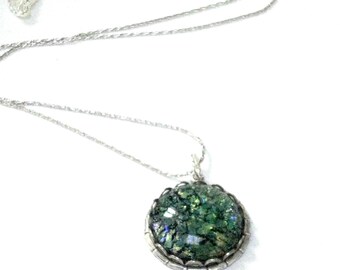 Opal Necklace Antique Green Necklace Round Emerald Green Opal Pendants Opal Jewelry