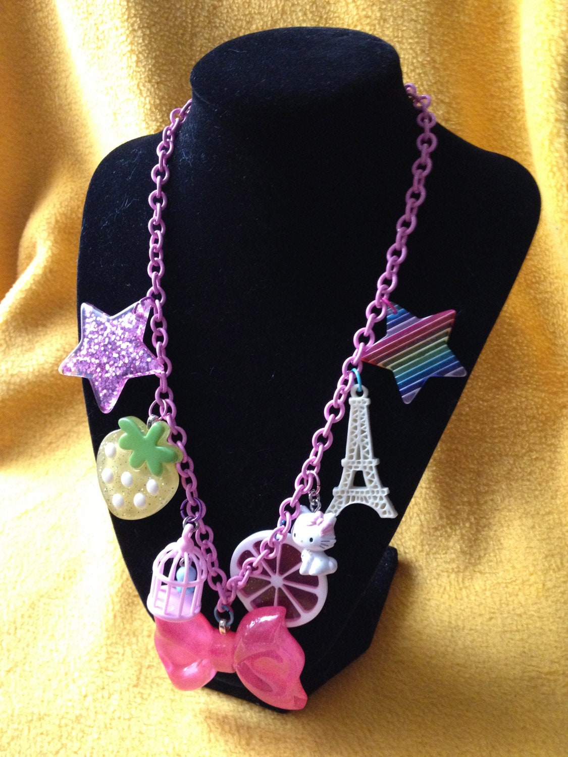Chunky Charms Necklace-Paris, Birdcage, Fruit, Charmmy, Bow
