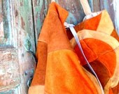 Handmade Large Orange and Gold Suede Patchwork Bag or Hobo