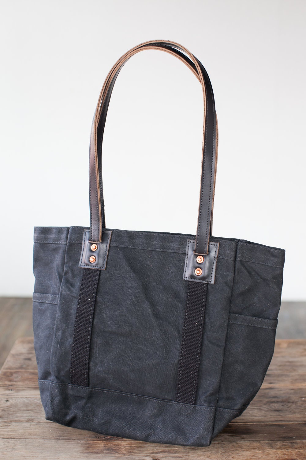 No. 115 Carry Tote in Black Waxed Canvas & Black Horween Leather