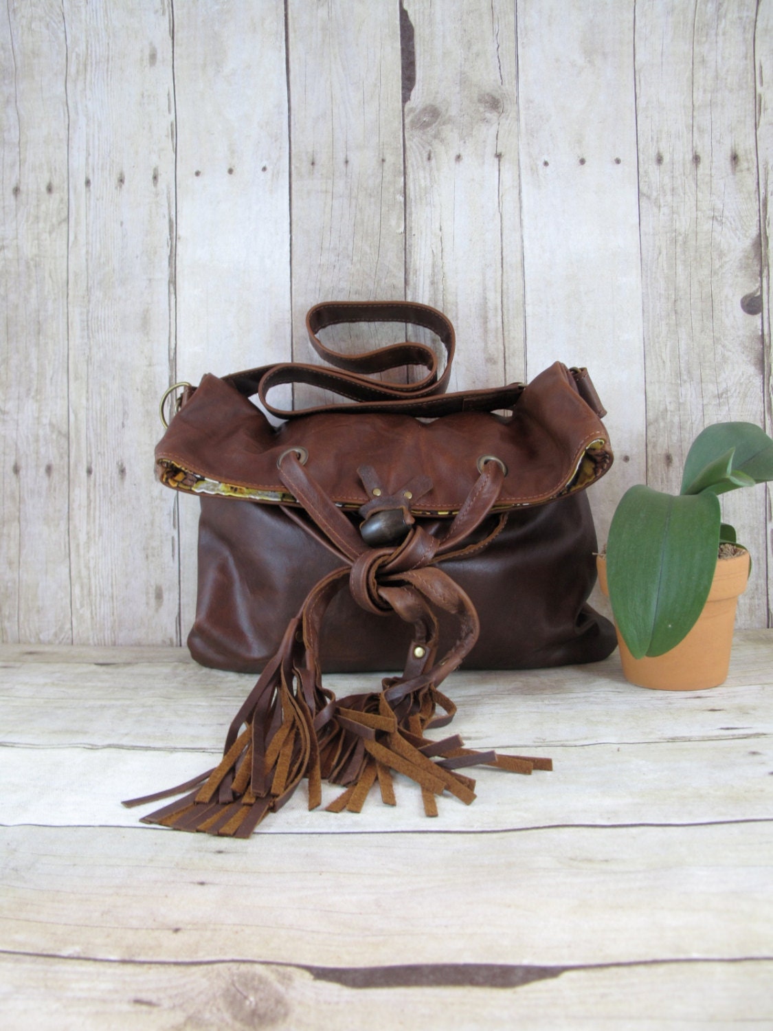 Leather Messenger Bag, Fold Over Purse, Brown Leather Tote, Cross Body Bag, Fringe Bag