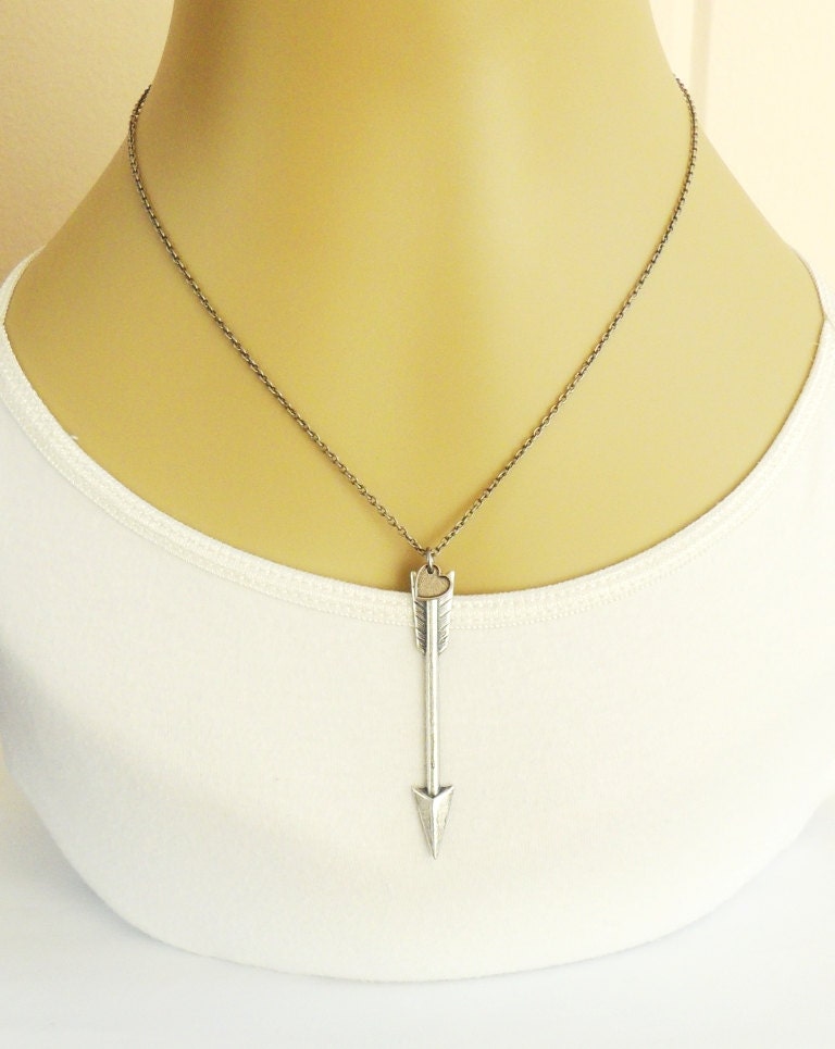 Steampunk Arrow Heart Necklace- Silver- Hunger Games- Katniss Arrow Necklace