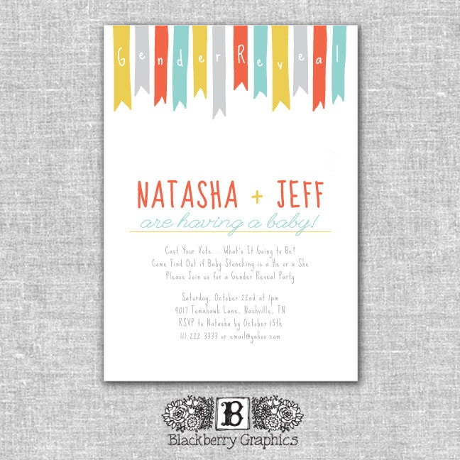 PRINTABLE digital file, ribbons and garland Gender Reveal Party Invitation, Harper design
