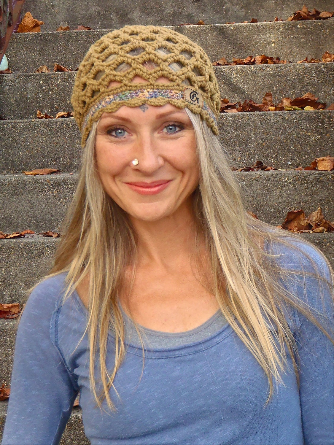 MUSTARD BEANIE Tan hat Beanie hat Earthy Hippie crochet Beanie skullcap BOHEMIAN hat cotton beanie hat fall season urban chic