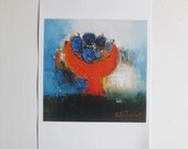 turquoise and orange 12"x12" ready to ship print Orange Cup from original oil on canvas painting - published on the cover of art  book .