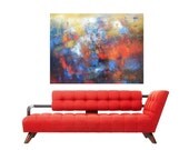 red and blue large abstract oil on canvas Crashing and Splashing Oil on canvas 30x40 inch