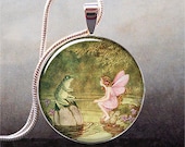 Frog and Fairy pendant charm, fairy necklace charm, fairy jewelry, fairy jewellery, frog jewelry