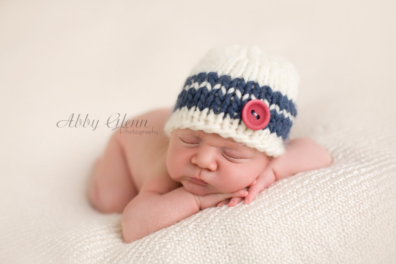 Blue and White Striped Beanie for Baby Boy, Beautiful Photography Prop