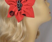 Repurposed Givenchy Red & Black Hair Flower, with Antique Jewelry Center