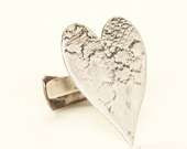 Spoon Ring Eco Friendly boho ring I LOVE lace spoon ring lace Embossed heart c.1894 Silver Spoon Ring Heart filigree embossed knuckle armor - HelenSilverSmit