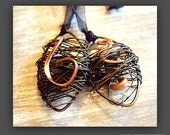 Jewelry Lariat Necklace w/ Black Ribbon, 28.5"Diameter, Unique Handmade Jewelry, Etsy, Gift, Copper, Iron, One of a Kind