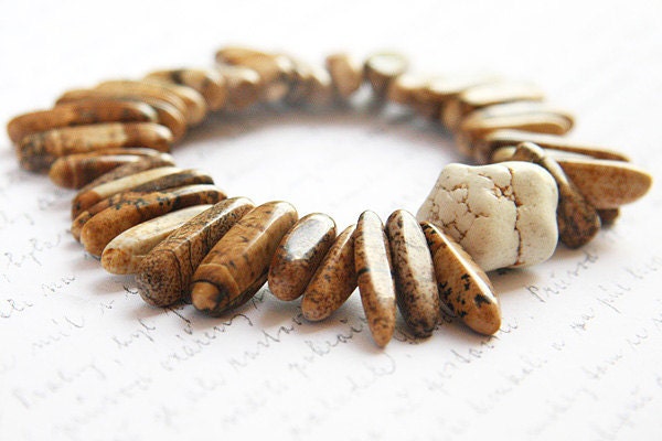 NEW Fashion, Jewelry Bracelet,  Natural Cream White Turquoise Bracelet,  Picture Jasper Stone Bracelet, Stack Bracelet, Boho Tribal