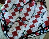 Handmade Lap Quilt - Sofa Throw - 40-1/2" x 52" - Red, White and Black