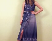 Vintage 1970s Top & Maxi Skirt Ensemble, Wrap Style in Blue White Print