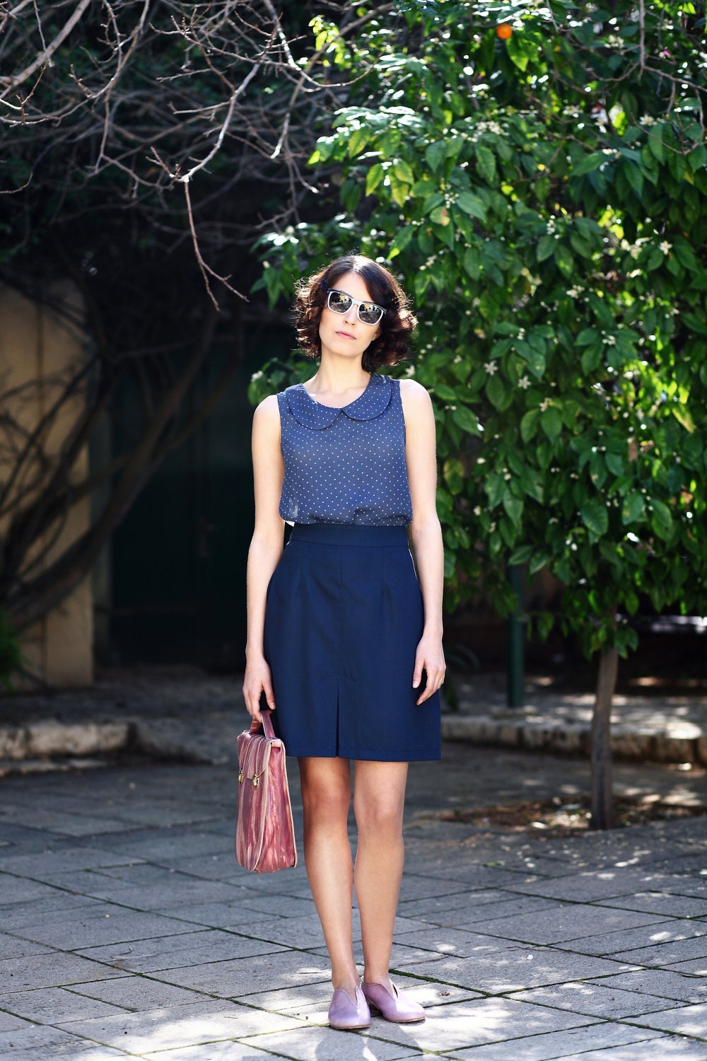 Blue skirt, Mini skirt, Womens skirt, High waist skirt,  Navy blue skirt, A line skirt, Classic skirt, On sale