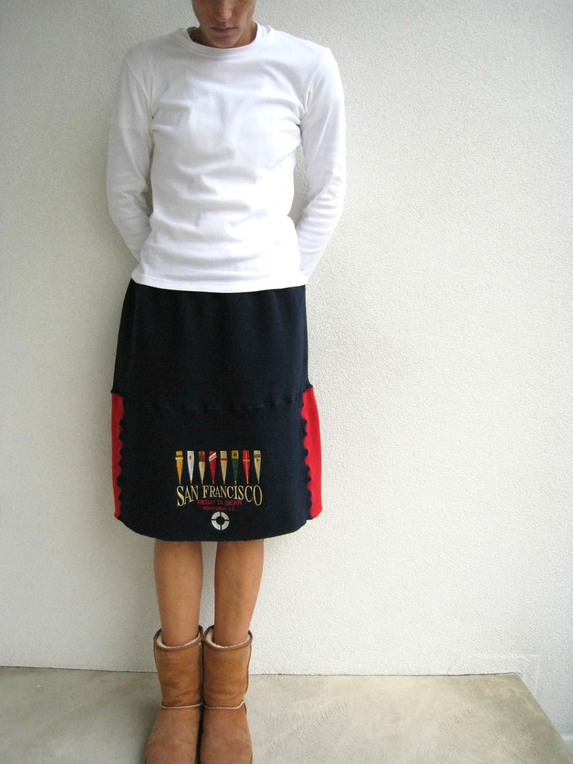 Recycled Sweatshirt Skirt for Her / San Francisco CA / Red Blue / Women / Girls / Nautical / Regatta Gear / Eco Friendly / Soft / by ohzie
