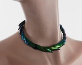 Elytra beetle wings choker necklace iridescent green scales
