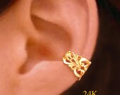 24K Gold Princess Filigree ear cuff earring jewelry - non pierced earcuff clip 110812