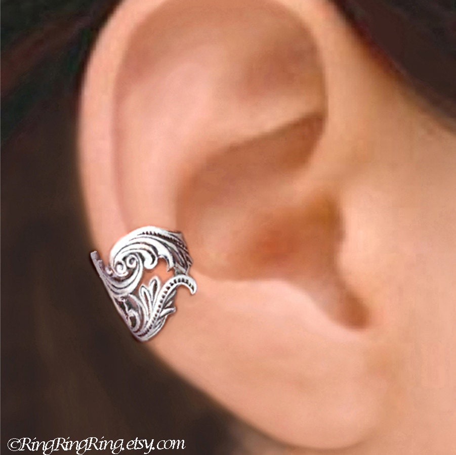 925, Dancing Feather -  Sterling Silver ear cuff earring jewelry, non pierced Earcuff for men and women 111012