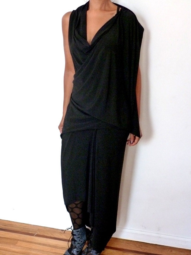 Cowl Neck faux Jersey wrap dress with shawl look on one side, elegant in all season, hemline is sexy (Ship out in 2 days)