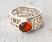 Orange Yellow Citrine Geometric Ring, Sunshine Yellow Sterling Silver Ring, November Birthstone, Statement Ring, Santorini Wedding